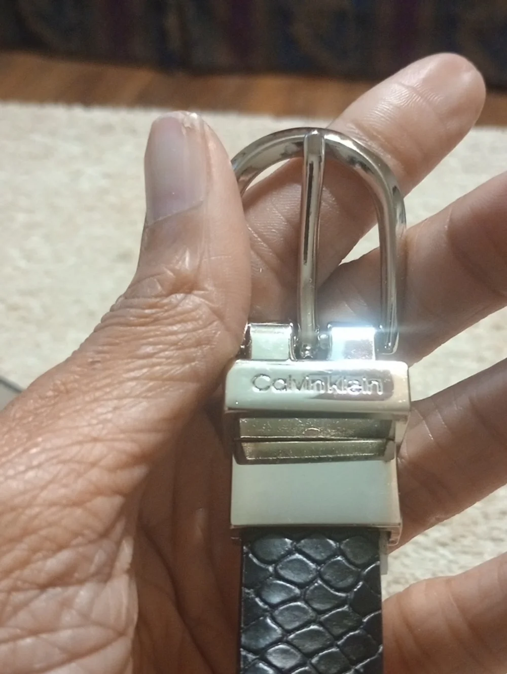 Calvin Klein Black Textured Leather Belt with Silver Buckle